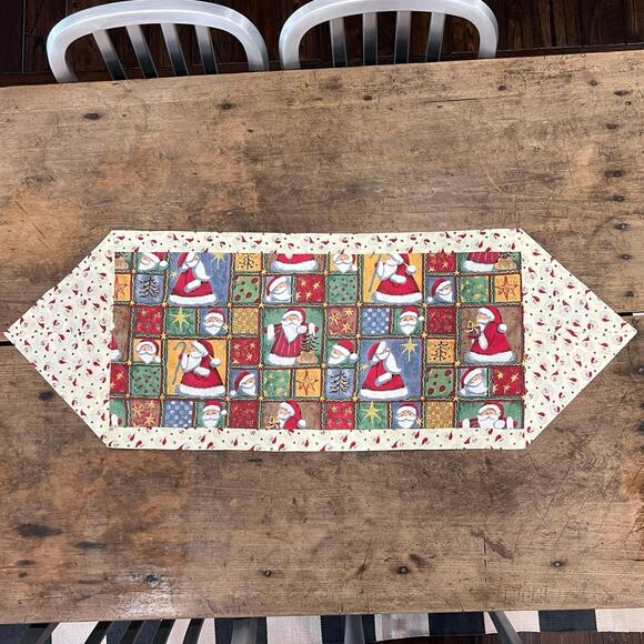 Vintage Handmade Christmas Santa Table Runner 40.5 in - Picture 1 of 9